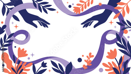 Decorative floral border frame with colorful leaves and flowing ribbons design.