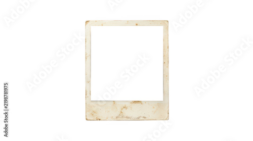 Vintage distressed polaroid photo frame with blank space, isolated on transparent background