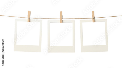 Polaroid frames on string isolated on transparent background