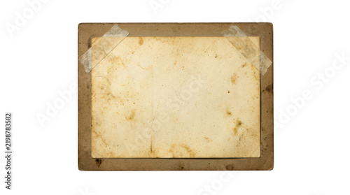 Old vintage photo frame taped isolated on transparent background