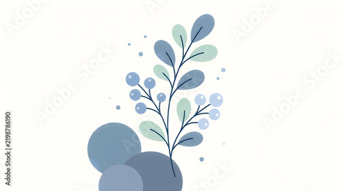 Blue berries and leaves minimalist flat vector illustration illustration