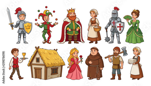 Картината върху платно Medieval fairytale character vector collection featuring royal king queen prince