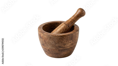 Принти на полотні Wooden Mortar and Pestle Isolated on White Background, Traditional Kitchen Tool