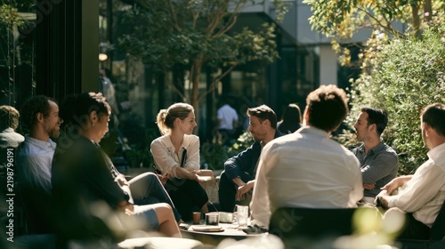 Group of Diverse People Engaged in Conversation Outdoors in City