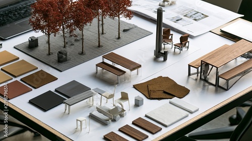 Detailed Architectural Model with Furniture and Landscape Elements