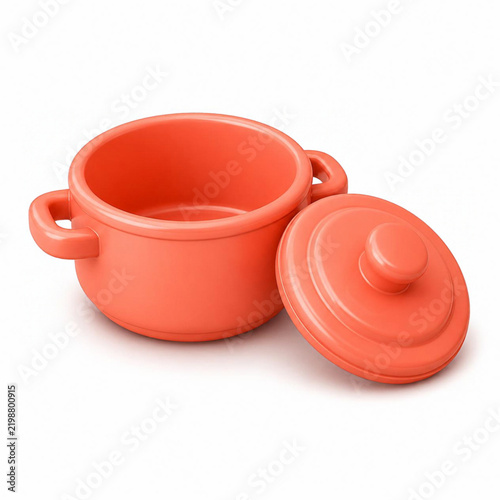 Pot Lid + Cooking Pot 3d rendering isolated on white background plastic style icon