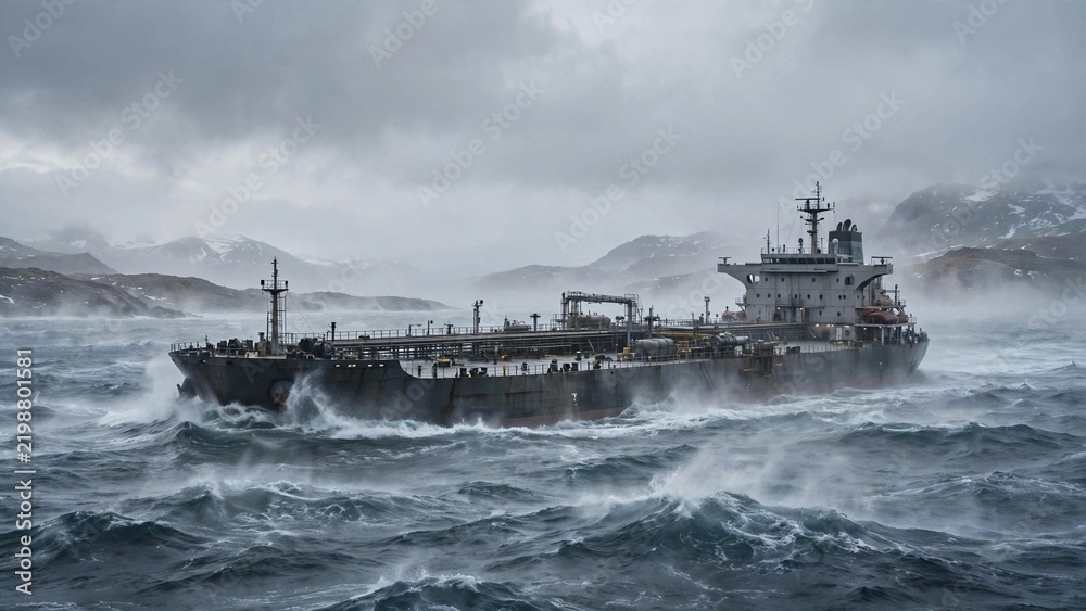 Fototapeta premium Crude Oil Tanker Sailing on a Cold Northern Sea
