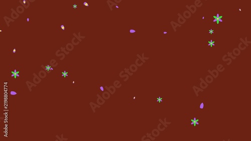 Colorful Animated Flowers and Petals Falling Against a Dark Red Background, Motion Graphics