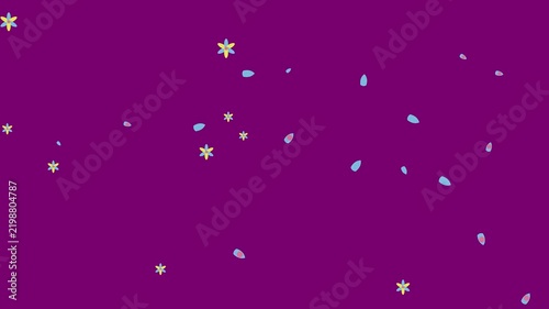 Colorful Animated Flowers and Petals Falling or Floating on Deep Purple Background, Motion Graphics