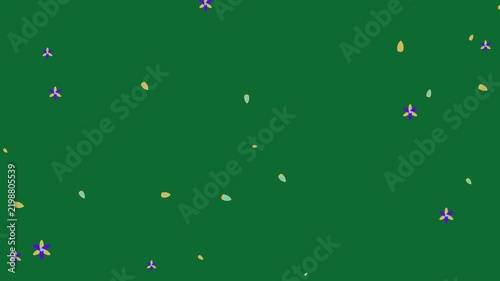 Abstract Green Background With Falling Small Flowers and Petals Animation Seamless Loop