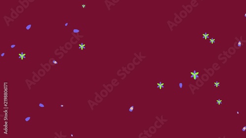 Colorful Animated Flowers and Petals Floating on Dark Red Background Loop