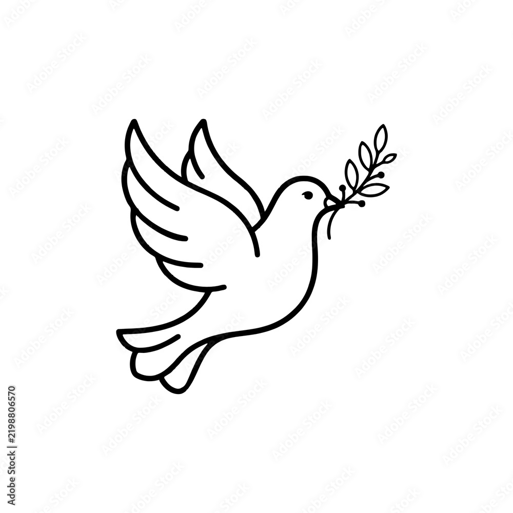 Fototapeta premium Peace Dove Bird with Olive Branch Icon Vector Illustration | Freedom and Hope Symbol Graphic