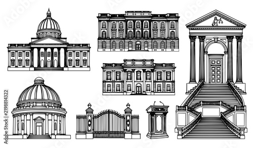 Government Architecture Thin Line Editable Vector Icon Collection