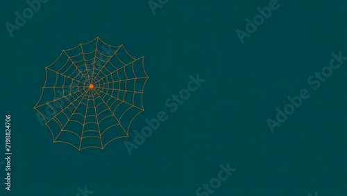 Orange spider web design on a dark green background