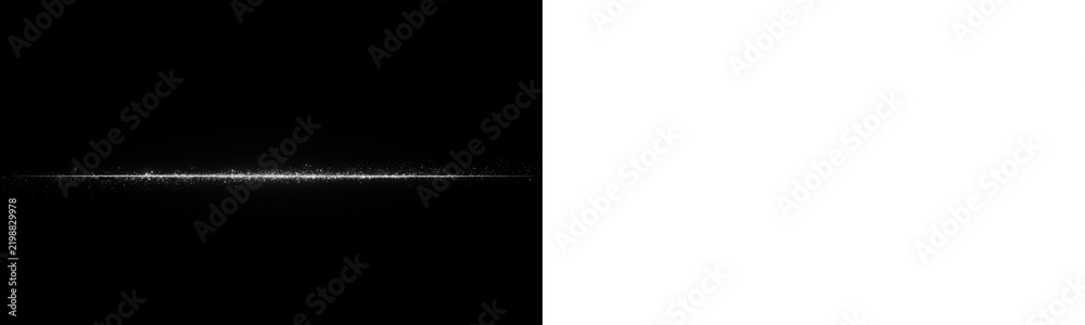 Fototapeta premium Abstract horizontal line of sparkling particles with glowing light effect, shimmering dust trail isolated on black background isolated on transparent background