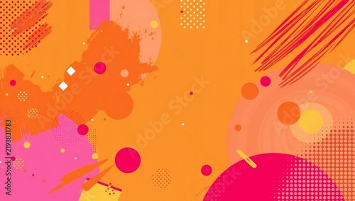 Abstract background with bright orange and pink geometric shapes and patterns