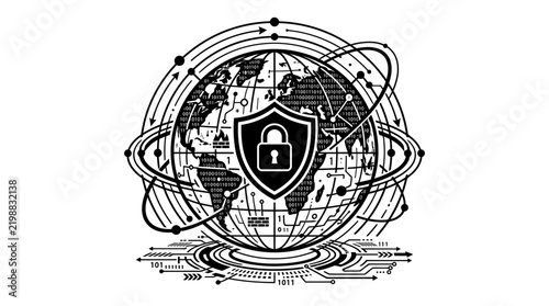 Fototapeta Cyber Security Globe Shield Vector Illustration
