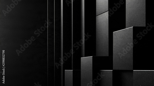 Obraz na płótnie 垂直ルーバーと黒いブロックが建築的な美を創出するシックな3D空間背景 コピースペース