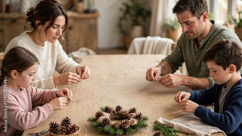 Family gingerbread man contest decorating cookies kids competing judging. Authentic candid moment of happy multi-generational family celebrating Christmas and winter holidays together at home. Wh