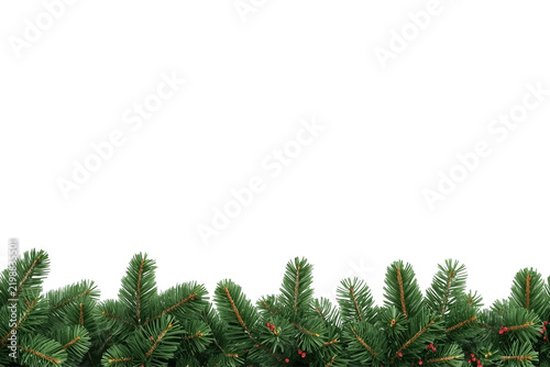 Long pine garland with subtle red berries and tiny gold accents