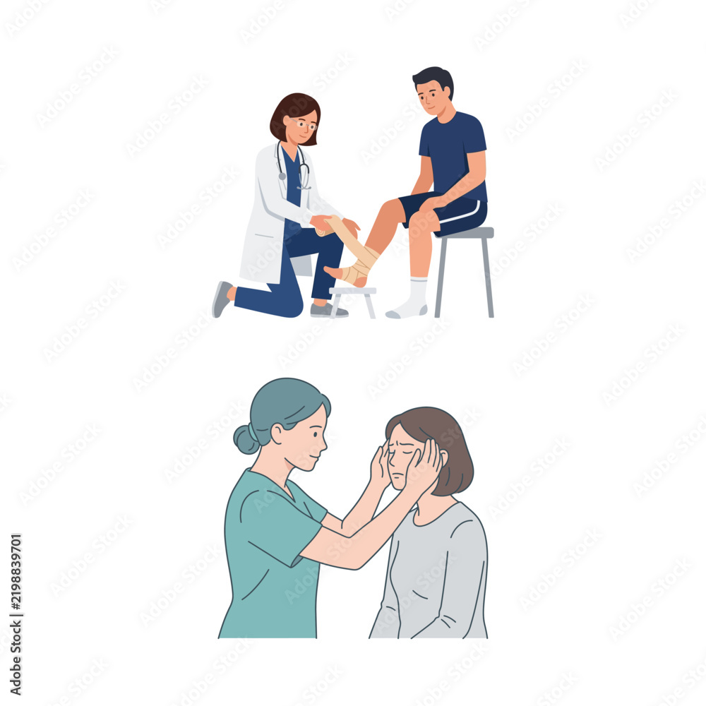 Fototapeta premium Professional Healthcare Providers Offering Physical Therapy and Patient Medical Examination Services Illustration