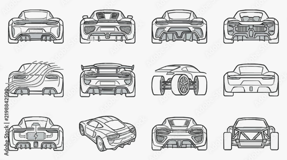 Obraz premium Car Interior Design Concepts Sketch Collection Showcasing Diverse Dashboard Layouts