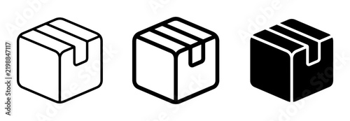 Set of 3 Isometric Shipping Box Icons, Outline and Solid Fill, Logistics and Delivery Graphics