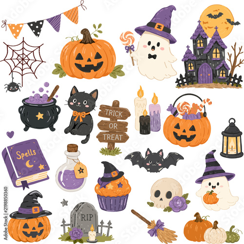 Cute halloween element sticker set cartoon illustration