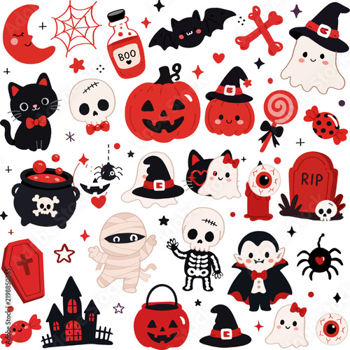 Spooky halloween character and element set cartoon illustration