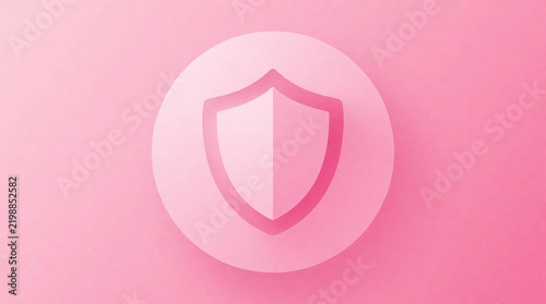 Minimalist shield icon representing security and protection on a soft pink background with copy space
