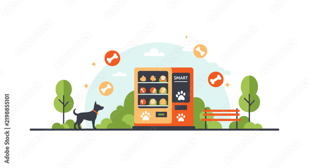 Obraz premium Smart Dog Treat Vending Machine in Public Park Flat Vector Illustration
