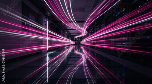 Stunning high contrast light trails abstract background featuring vibrant pink and white digital art perfect for tech, web, and modern marketing designs.