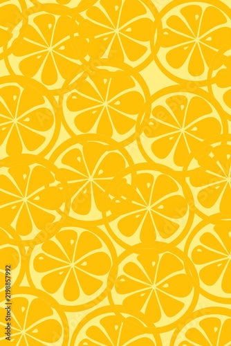 Seamless citrus orange slice pattern background with bright yellow tones