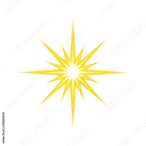 Bright yellow starburst with sharp rays emanating outwards, abstract graphic element symbolizing energy or celebration.
