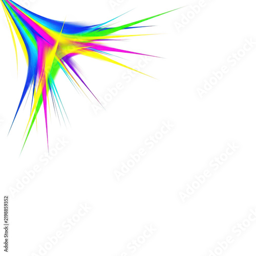 Colorful abstract light streaks and flares in corner symbolizing energy and movement and speed and dynamism with rainbow hues.