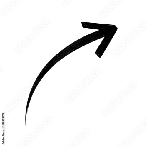 Black hand-drawn curved arrow pointing upwards and to the right with a rough texture against a transparent background.