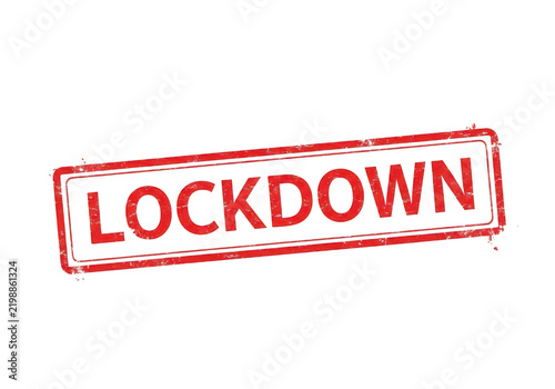A red distressed stamp with the word 'LOCKDOWN' printed across it, showing a rough texture and isolated on a transparent background for impactful design.