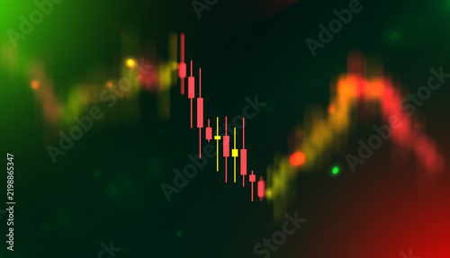 Konstfotografi Financial stock market trading chart with glowing particles and candlestick bars
