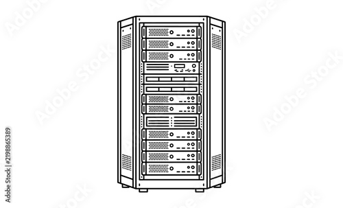 Obraz na plátně Server Rack Cabinet Line Art Illustration