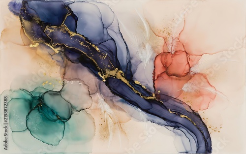 Luxury Alcohol Ink Abstract Gold Glitter Feather Painting Texture Background Illustration