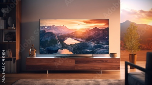 A photo of an LED TV in a modern entertainment center.