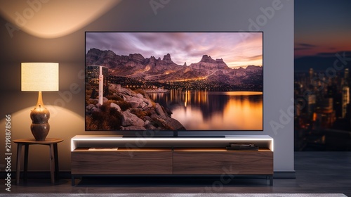 A photo of an LED TV in an entertainment room setup.