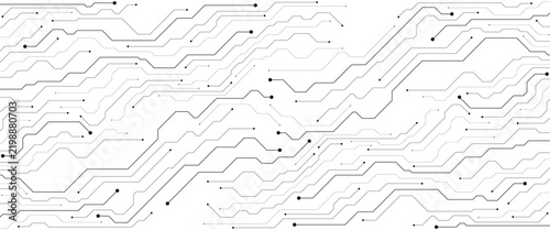 Futuristic circuit board pattern vector, abstract black and white electronic motherboard background, digital technology microchip lines and dots texture for cyber security wallpaper