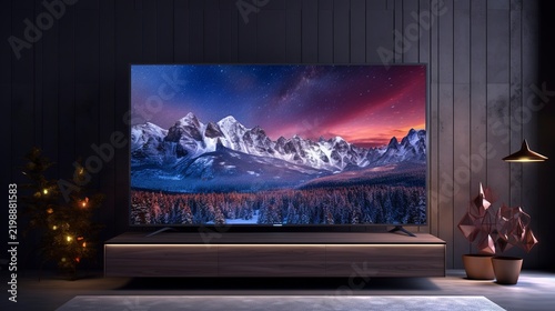 A photo of an LED TV with a digital wallpaper.