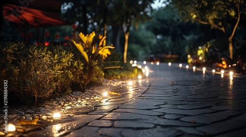 A photo of bright LED lights illuminating a pathway.
