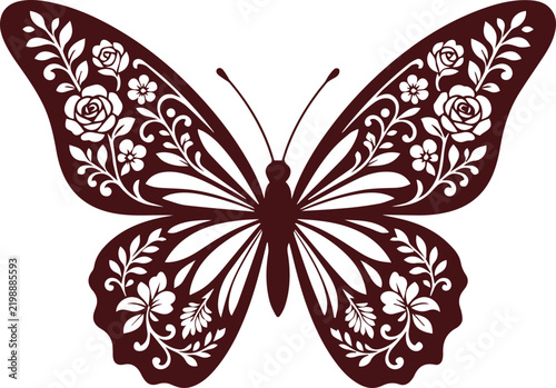 Ornamental Floral Butterfly Illustration