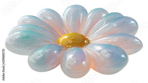 Inflated glossy daisy flower floating in air