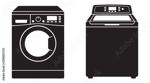 Front load washing machine and top load dryer in black silhouette