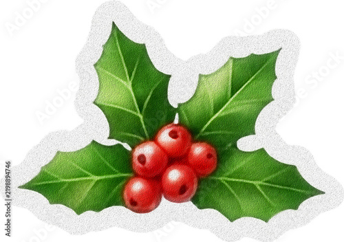 Green Holly Leaves with Red Berries Christmas Decoration