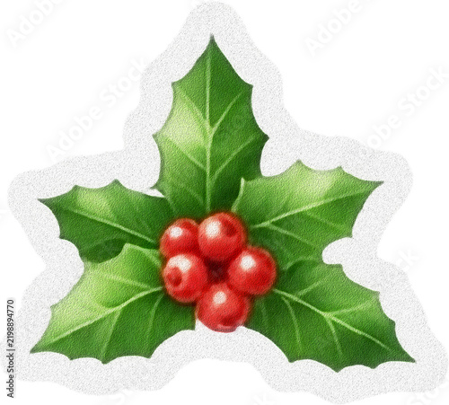 Green Holly Leaf and Red Berry Christmas Decoration
